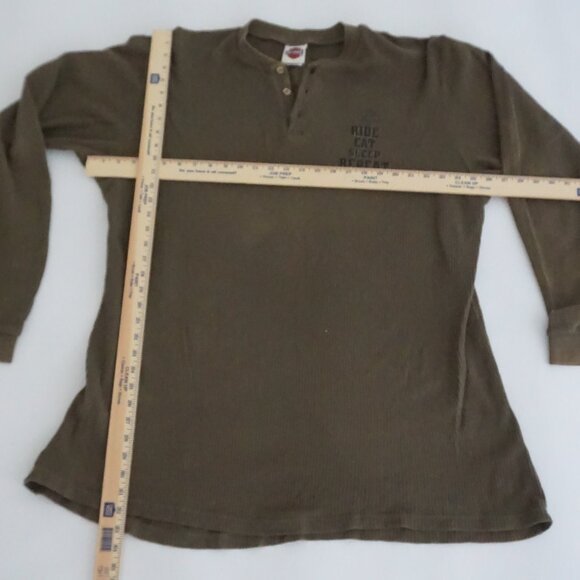 Harley-Davidson Olive Cotton Waffle Thermal Henley Cabincore Rugged XXL Outdoor - Picture 2 of 11